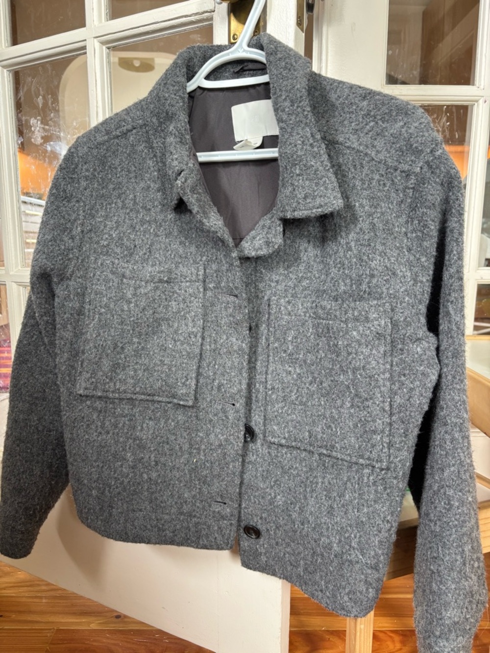 H&M Charcoal Gray Wool-Blend Cropped Jacket Size Medium